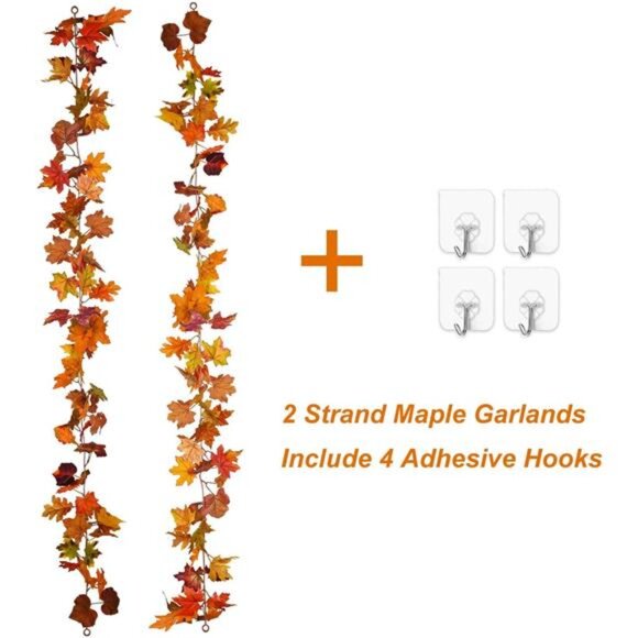 2 Pack Fall Maple Garland - 5.9ft/Piece Artificial Fall Foliage Garland Colorful - Picture 6 of 8